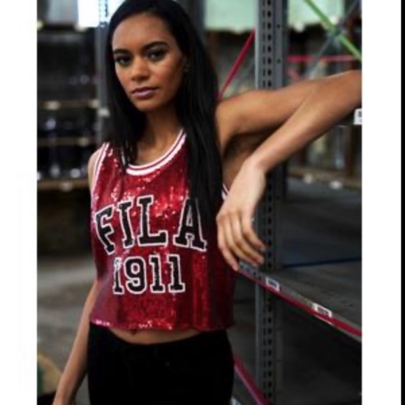 NWT FILA kiki glam sequin crop top in red small - Picture 4 of 11